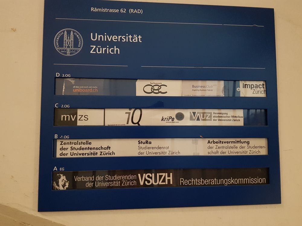 Gebäude RAD: Übersicht über welcher studentischer Verein sich wo befindet.