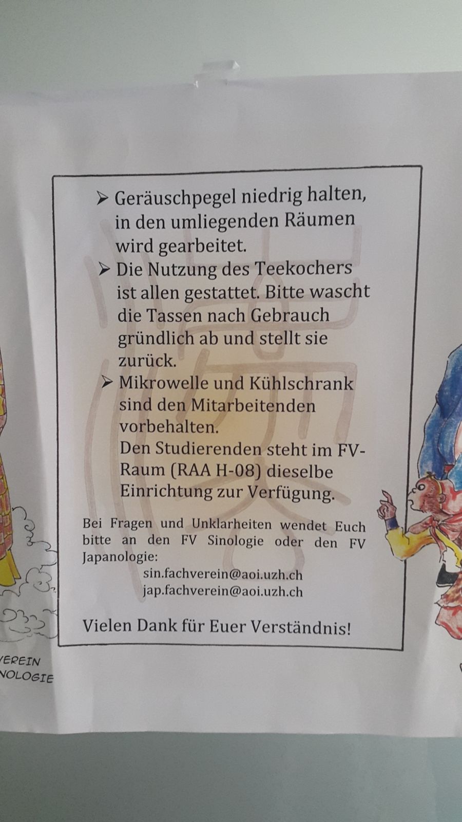 Aufenthaltsraum ZUB-3-306: Hinweise für den Gebrauch der Teeküche.