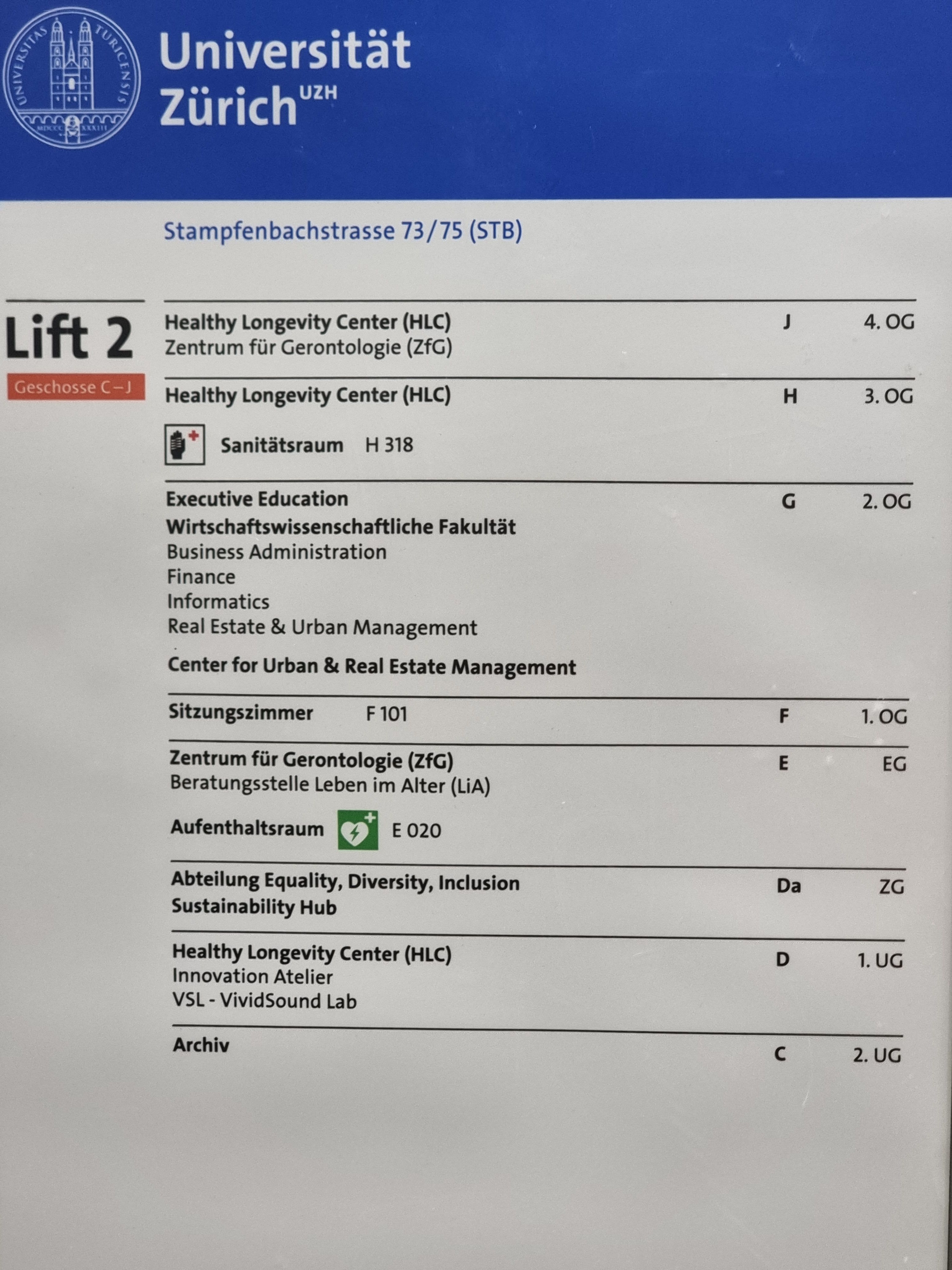 STB Gebäude: Ein Plan der Stockwerke für das Gebäude.