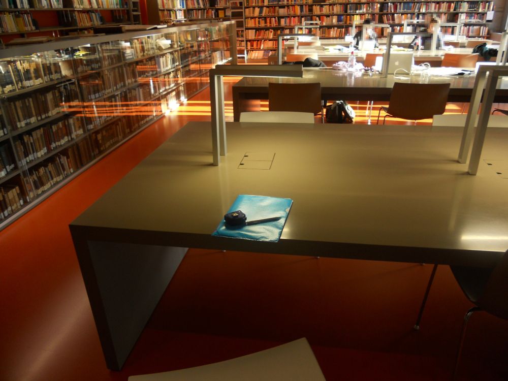 Leseplatz-Raum FRE-E-14: Nahsicht auf Arbeitsplatz.