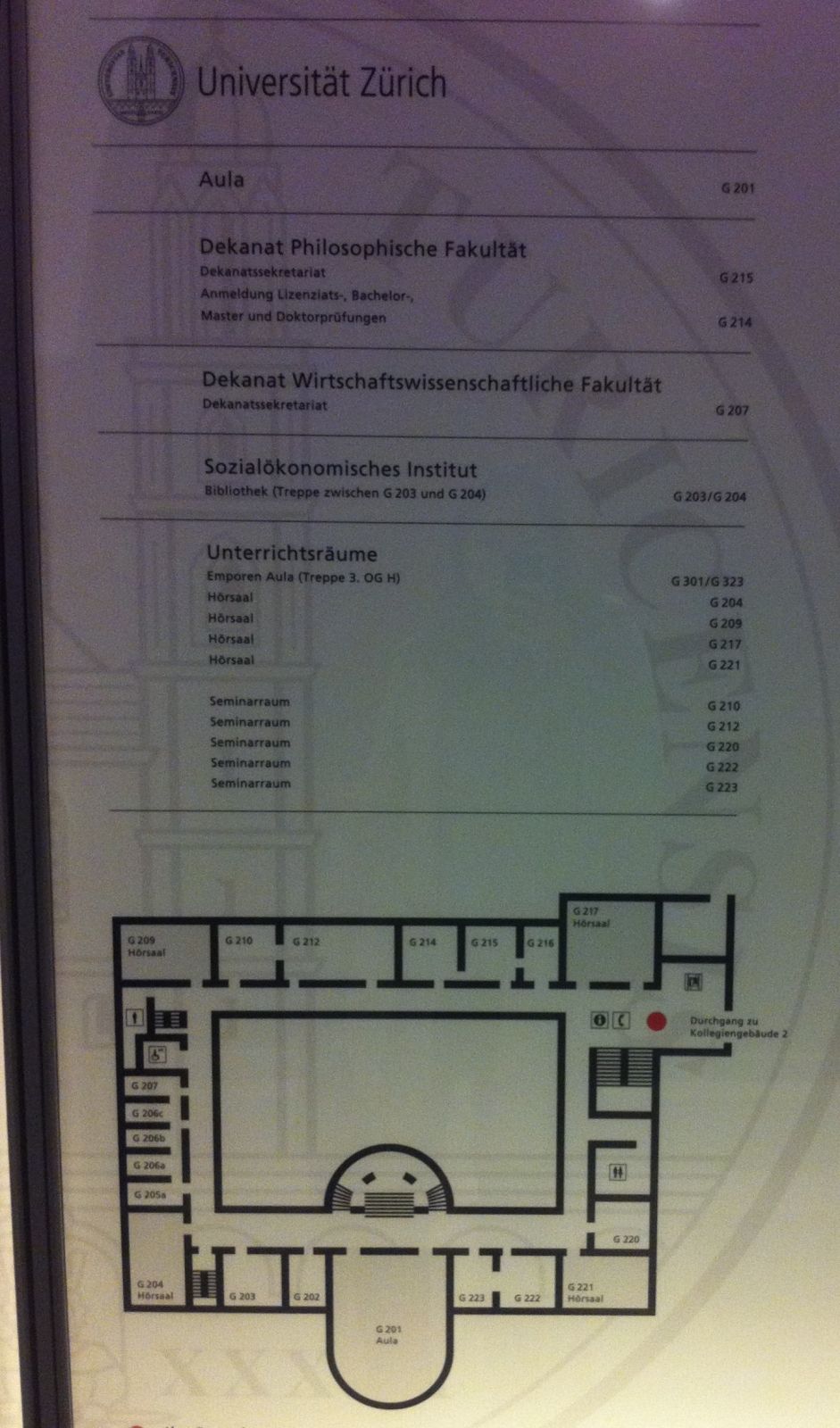KOL, Stockwerk G: Stockwerkplan.