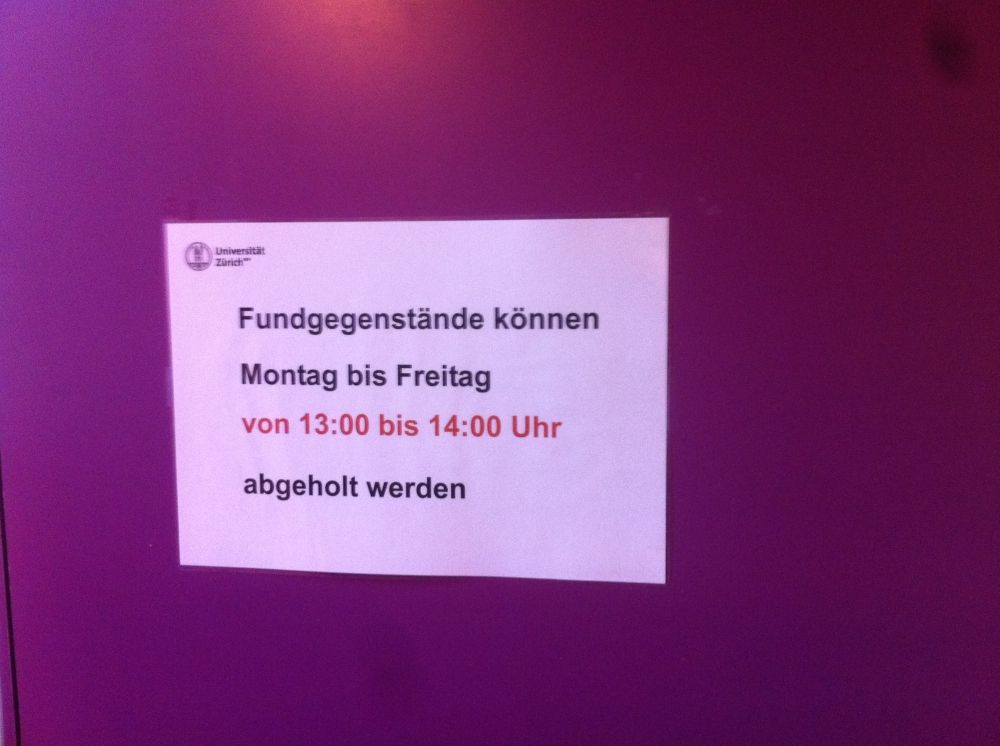 KOL-E, Schliessfächer und Schalter Fundbüro: Öffnungszeiten Fundbüro während des Semesters:
Mo - Fr: 13.00 bis 14.00 Uhr.