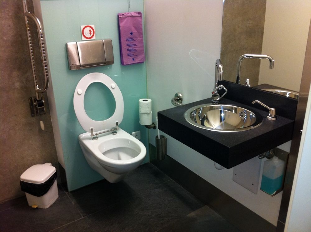 Rollstuhl-WC PLF-U1-203: Rollstuhl-WC (Innenraum mit Sicht auf Lavabo)