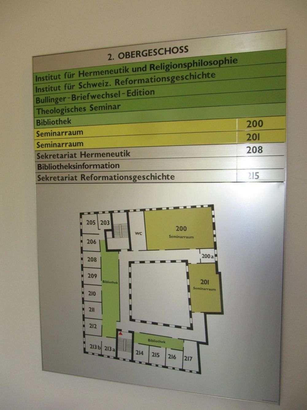 KIR, Stockwerk 2: Übersichtstafel Stockwerk 2.