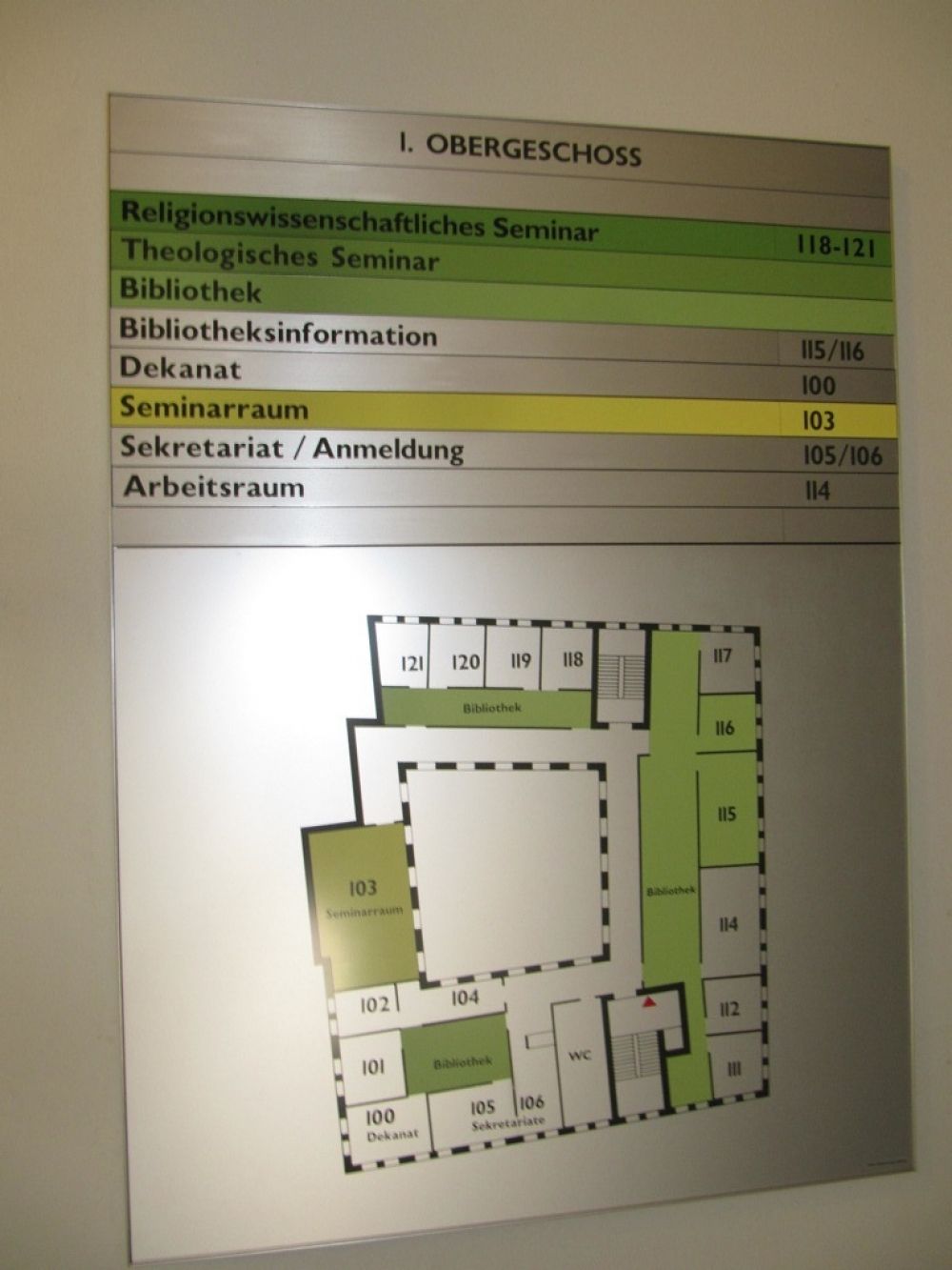 KIR, Stockwerk 1: Übersichtstafel Stockwerk 1.