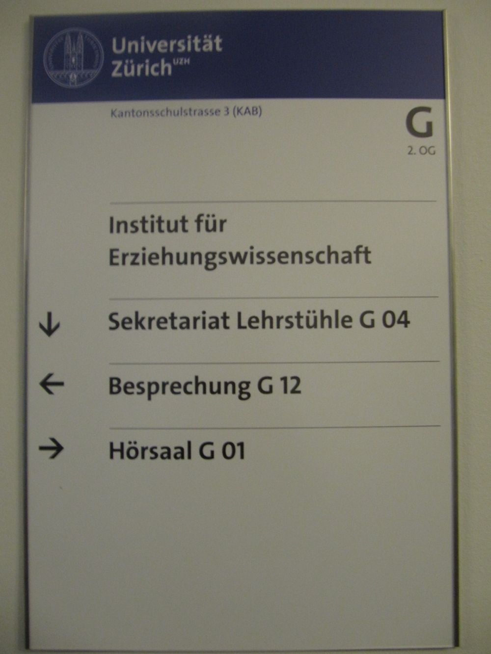 KAB, Stockwerk G: Stockwerkstafel G.