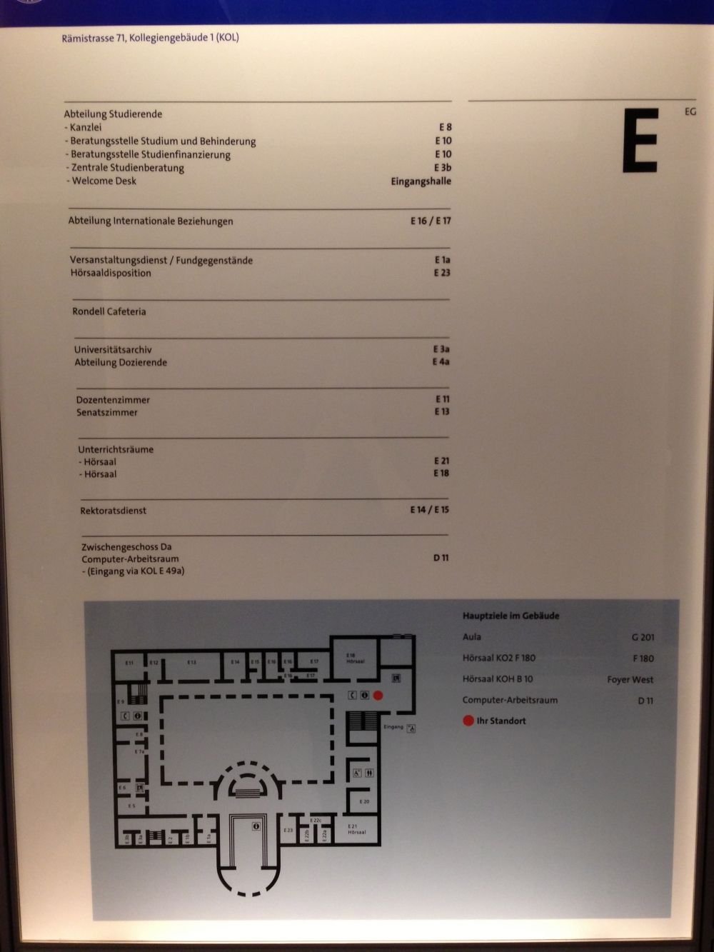 KOL, Stockwerk E: Stockwerkplan.