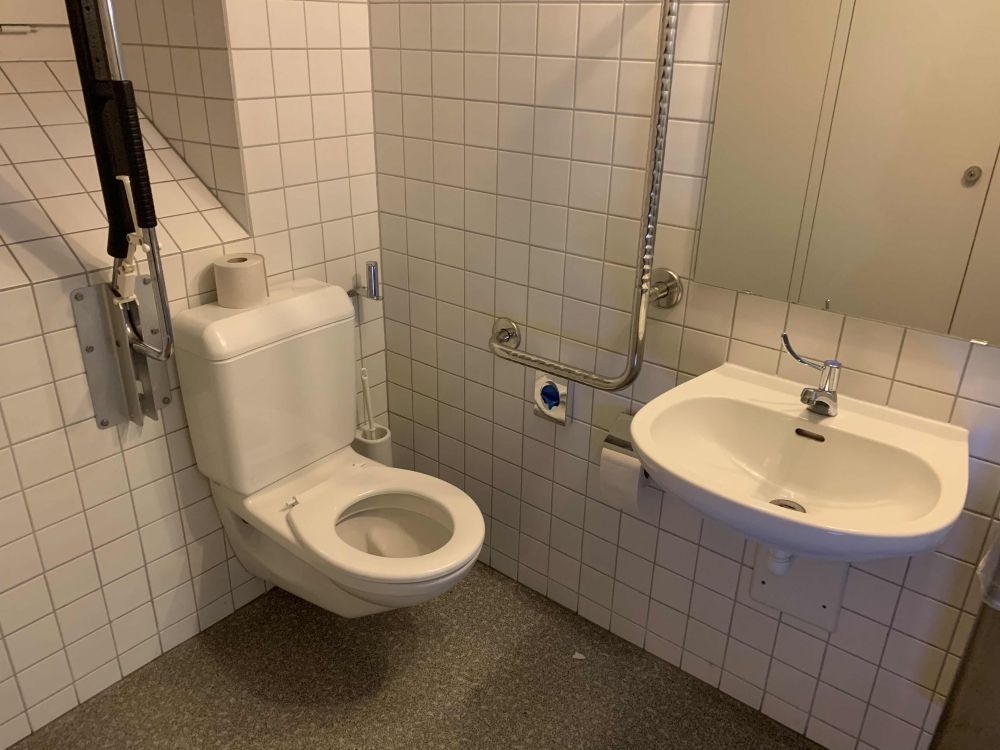 Rollstuhl-WC RAG-U-102: Nahaufnahme Rollstuhl-Toilette (seitlich).