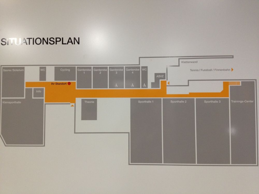 Y30, Stockwerk E: Situationsplan des ASVZ Sport-Centers Irchel.