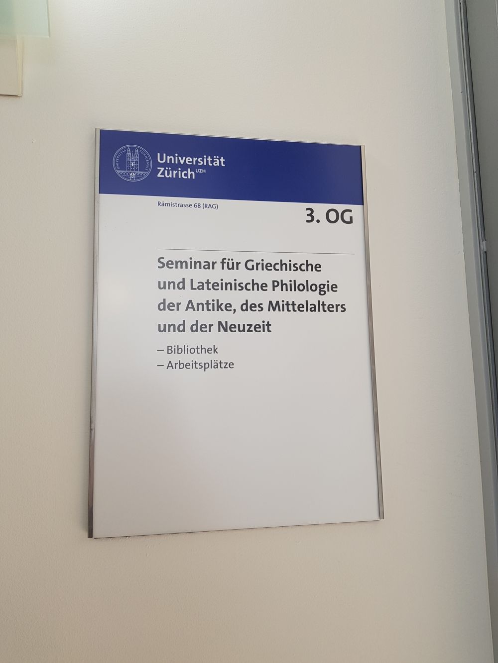 RAG, Stockwerk 3: Übersichtstafel im 3. Obergeschoss.