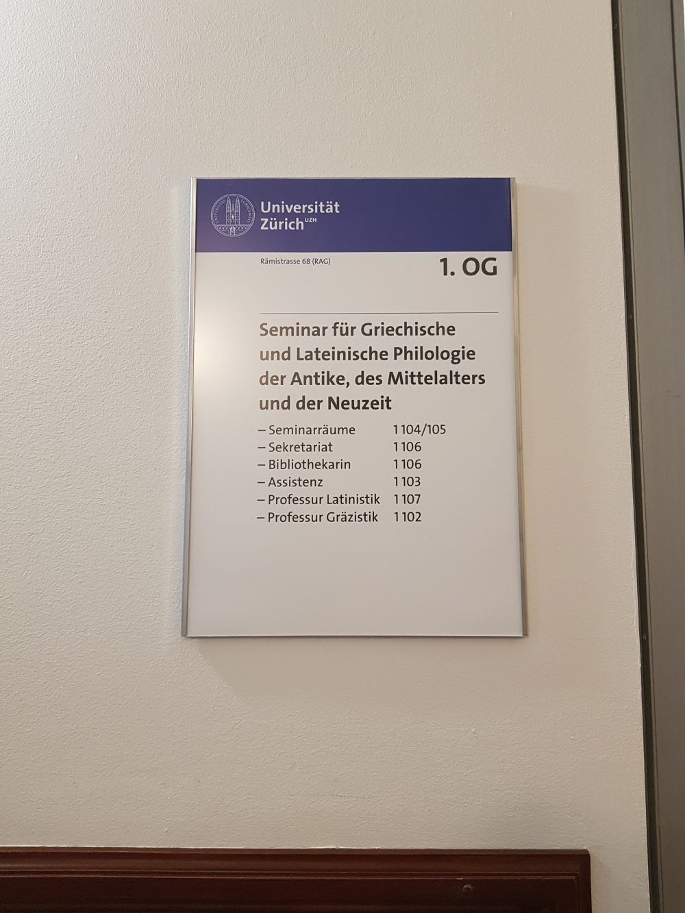 RAG, Stockwerk 1: Übersichtstafel im 1. OG.