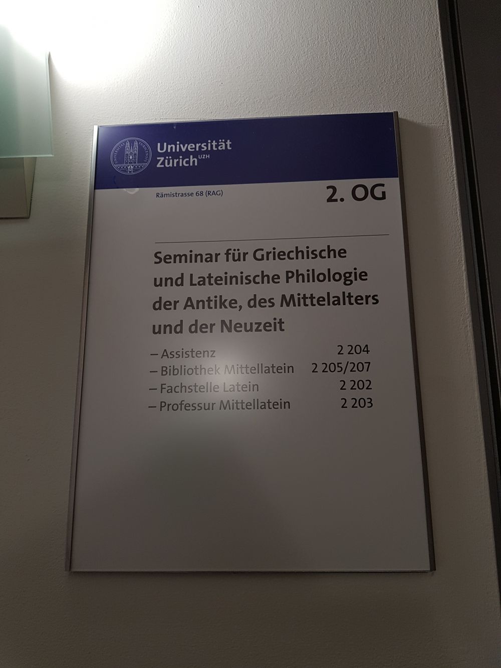 RAG, Stockwerk 2: Übersichtstafel 2. Obergeschoss.