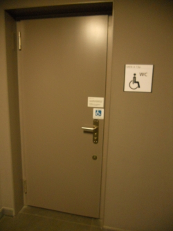 Rollstuhl-WC MEN-A-13A: Aussensicht auf Türe des Rollstuhl-WCs.