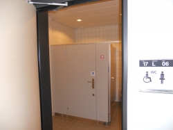 Rollstuhl-WC Y17-L-06A: Blick von ausserhalb der WC-Anlage auf das Rollstuhl-WC.